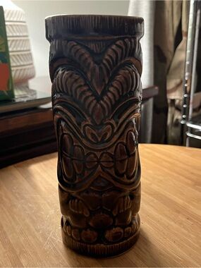 Vintage Tiki Farm Brown Ceramic Tiki Mug Hawaiian Barware Cup